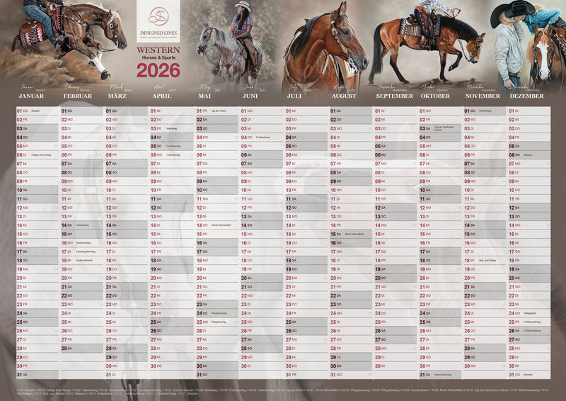 Western Horses & Sports Kunstwandplaner 2026