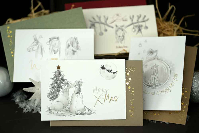 Weihnachtskartenset "Comicpferde"